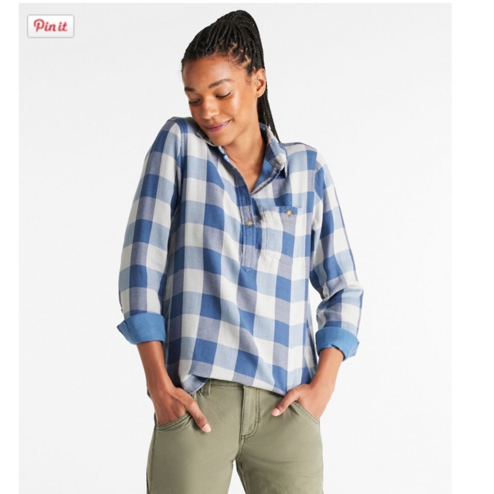 L.L Bean Cozy Double Cloth Blue Flannel Shirt Women’s Size XL